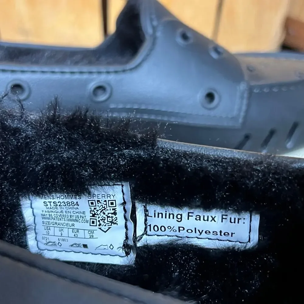 Sperry A/O Float Cozy Black Rubber Faux Fur Lined Slip-On Boat Shoes Men Size 10